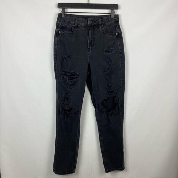 American Eagle Ripped Mom Jeans Black Women's Size 4 - Picture 4 of 14